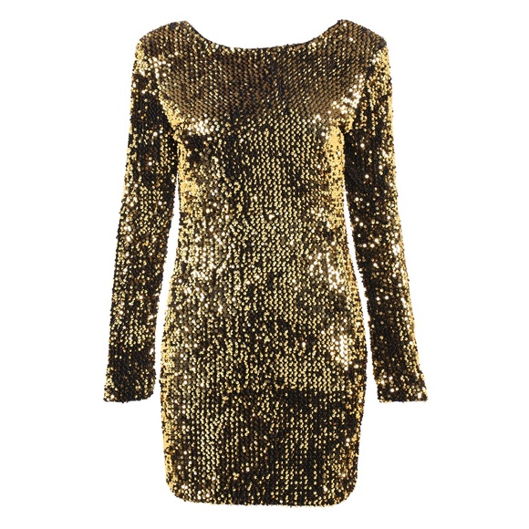 MBM Unlimited Dresses & Skirts - Gold Long Sleeve Bodycon Sequin Mini Dress